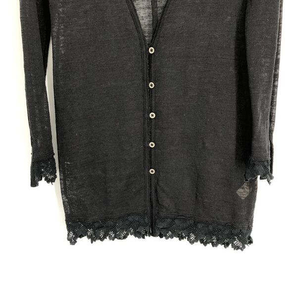 FREE‎ PEOPLE Black Slub Linen Blend Midi Cardigan Crochet - Picture 6 of 8